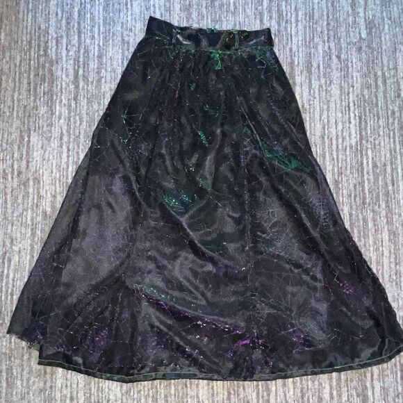Vintage Girls Size Large A Line Midi Skirt Black Iridescent Spider Web Design - Picture 1 of 6